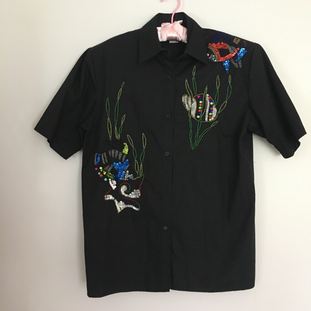 🐠Tropical themed Beaded cotton shirt